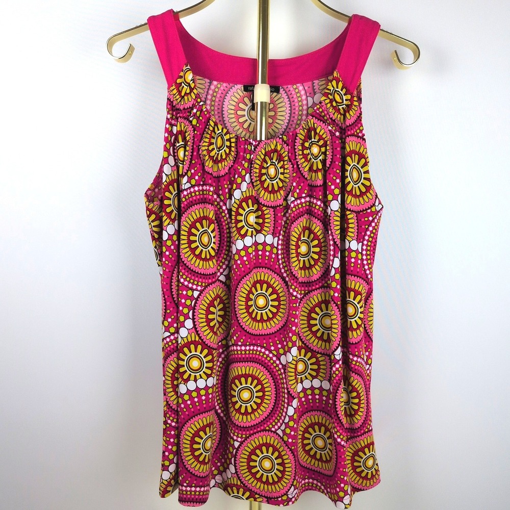 Rafaella Studio Women L Tank Top Pink Yellow Medallion Geometric Blouse